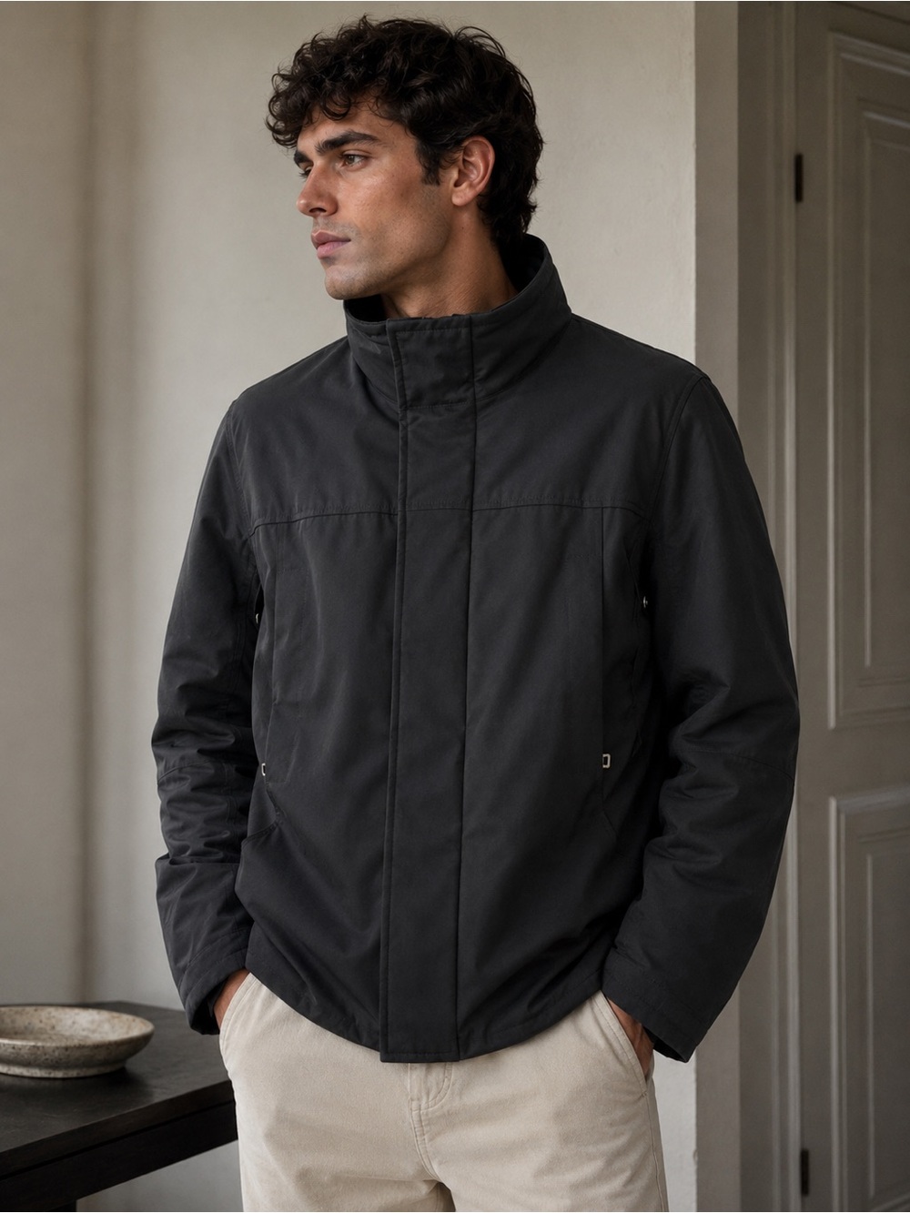 PRADA MEN'S BLACK STAND-COLLAR SKI JACKET